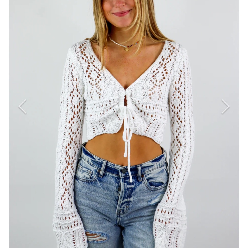 rock n rags white crochet cropped sweater